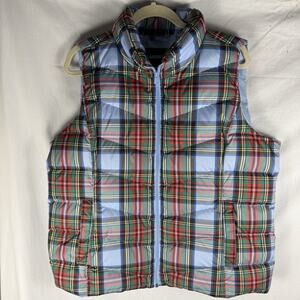 Lands' End Goose Down Puffer Vest Women's XL Plaid Insulated NWOT, Preppy